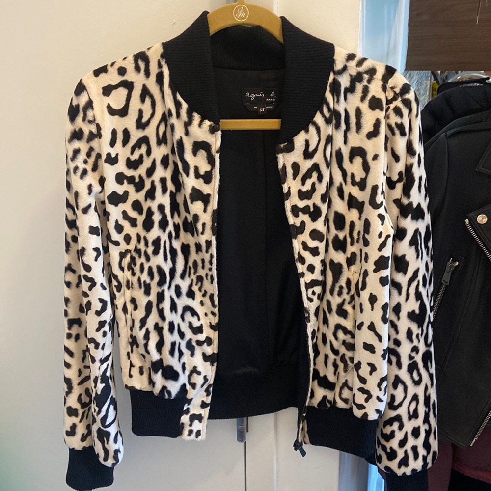 Agnes B Animal Print Velvet Bomber Jacket